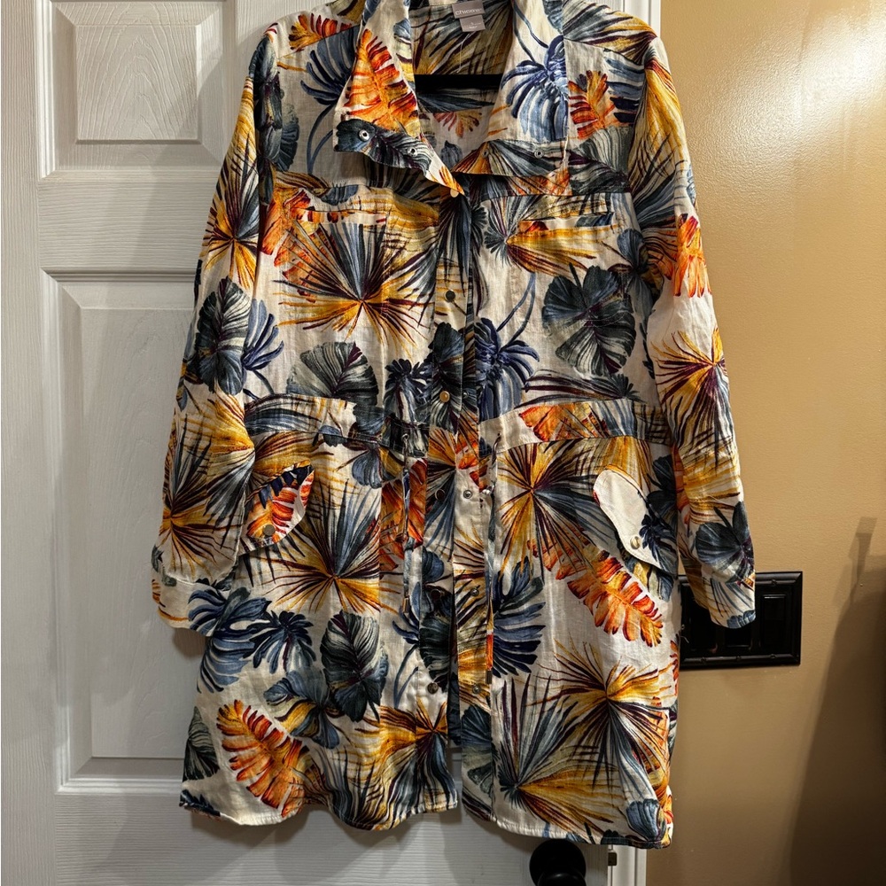 Ladies size 4 Chico’s linen tropical print jacket